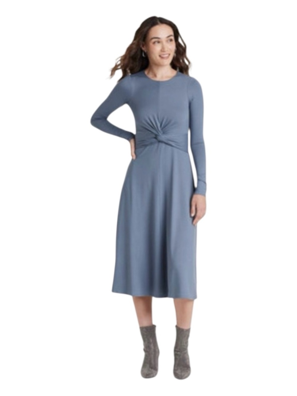 a new day - NWT - Periwinkle Blue Long Sleeve Twist-Waist Midi Dress - Picture 4 of 6